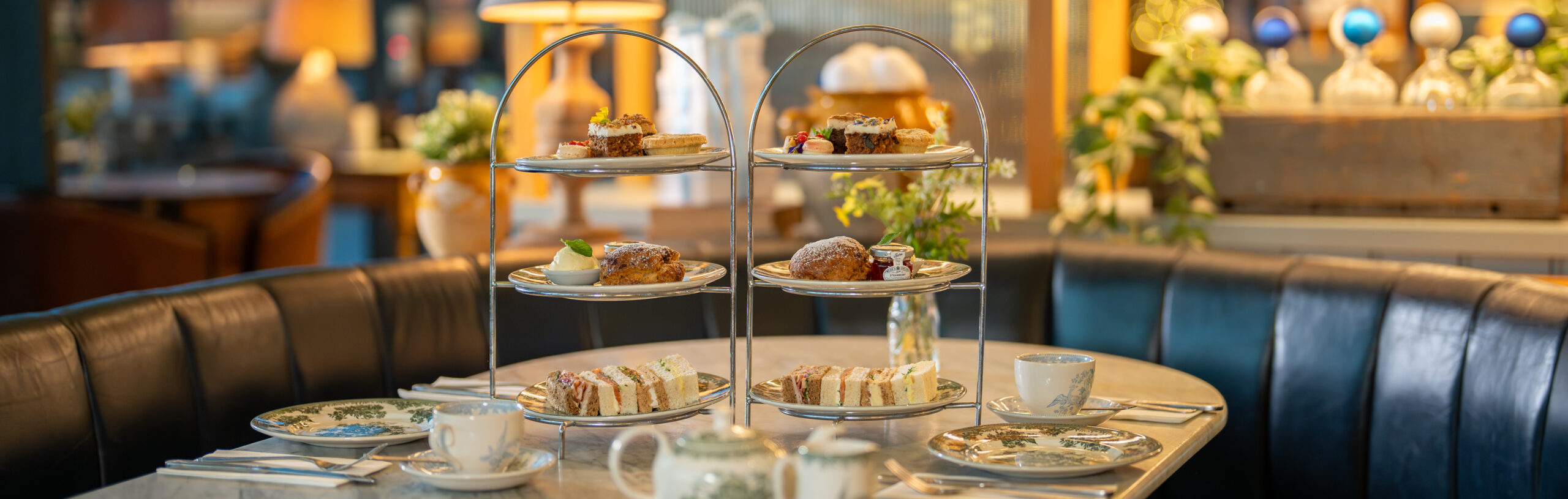 A table laid for Afternoon Tea for two people