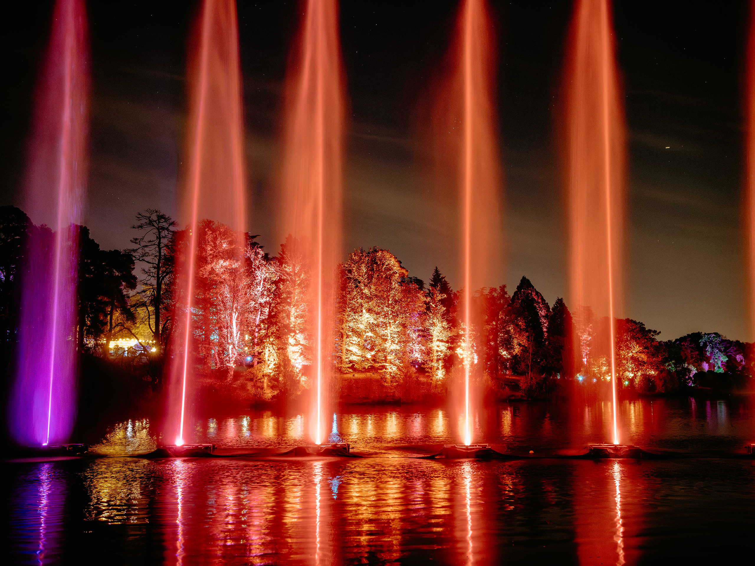 Coloured water fountains of Windsor Illuminated.