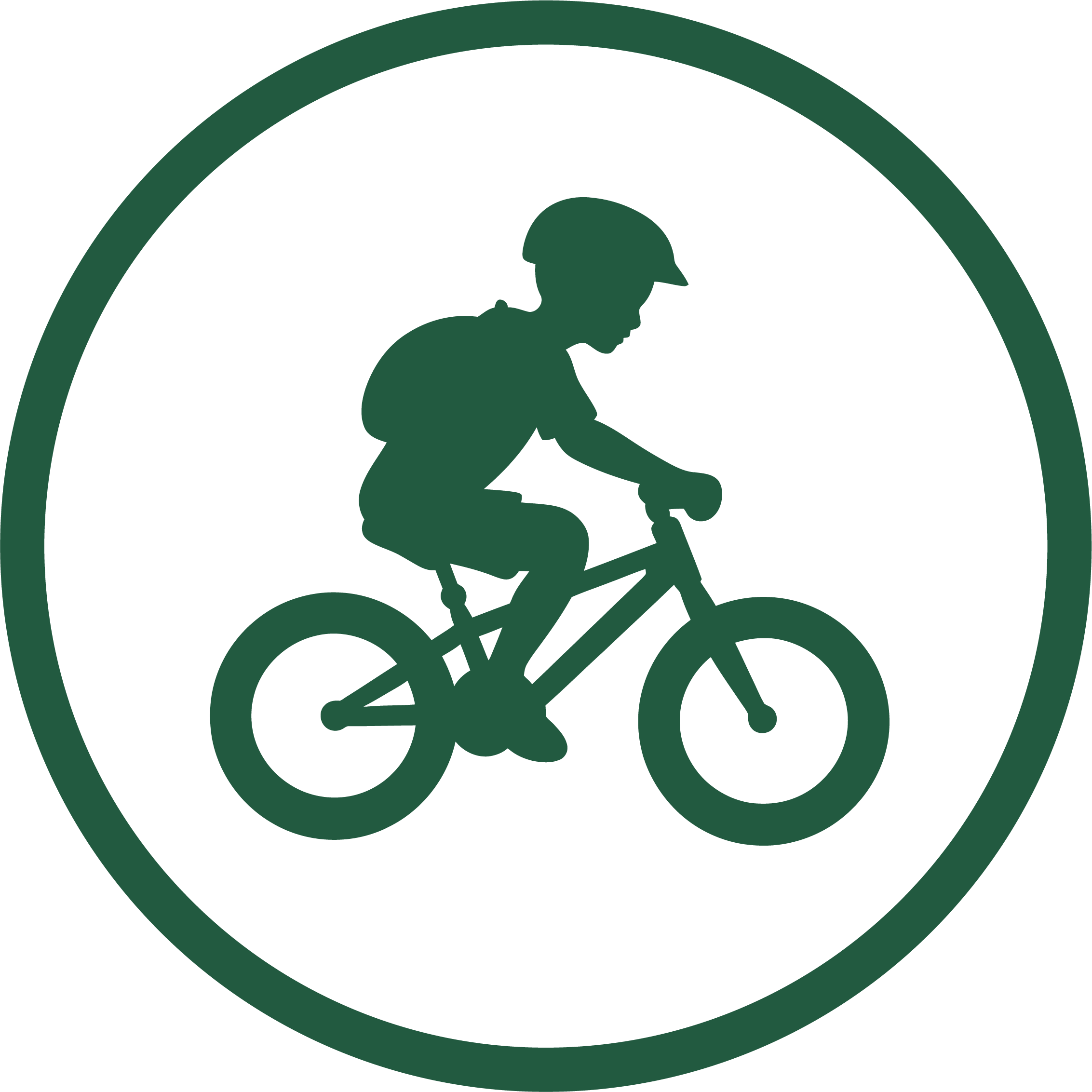 Icon of a child cycling on a bike wearing a helmet.